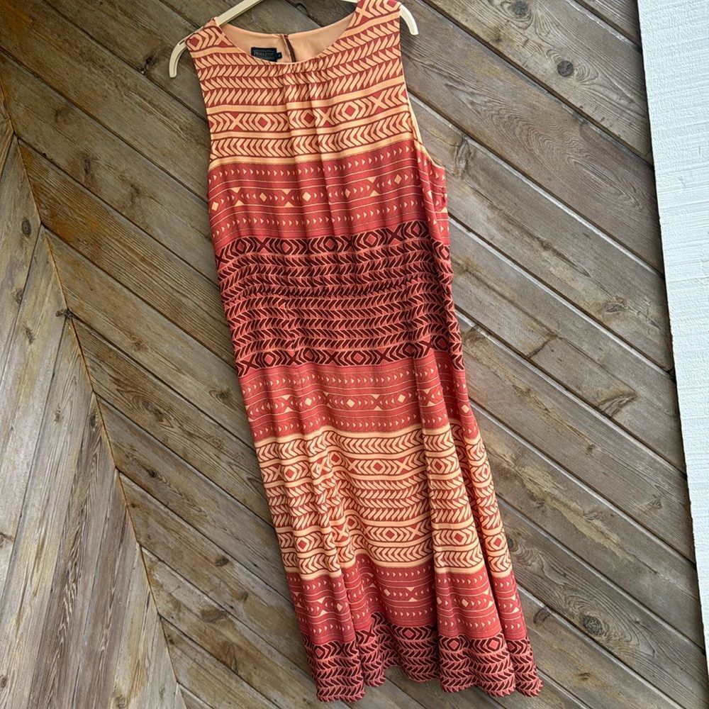 Pendleton orange brown neutral geometric print sleeveless maxi dress size 18